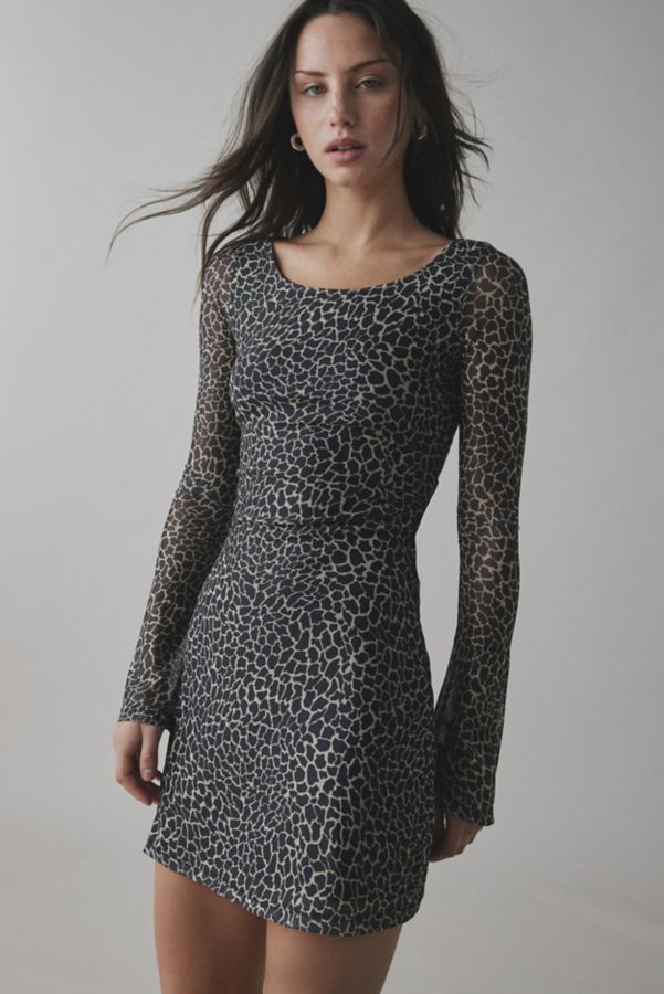 Slide View: 2: Motel Sartika Giraffe Print Mesh Bell Sleeve Mini Dress