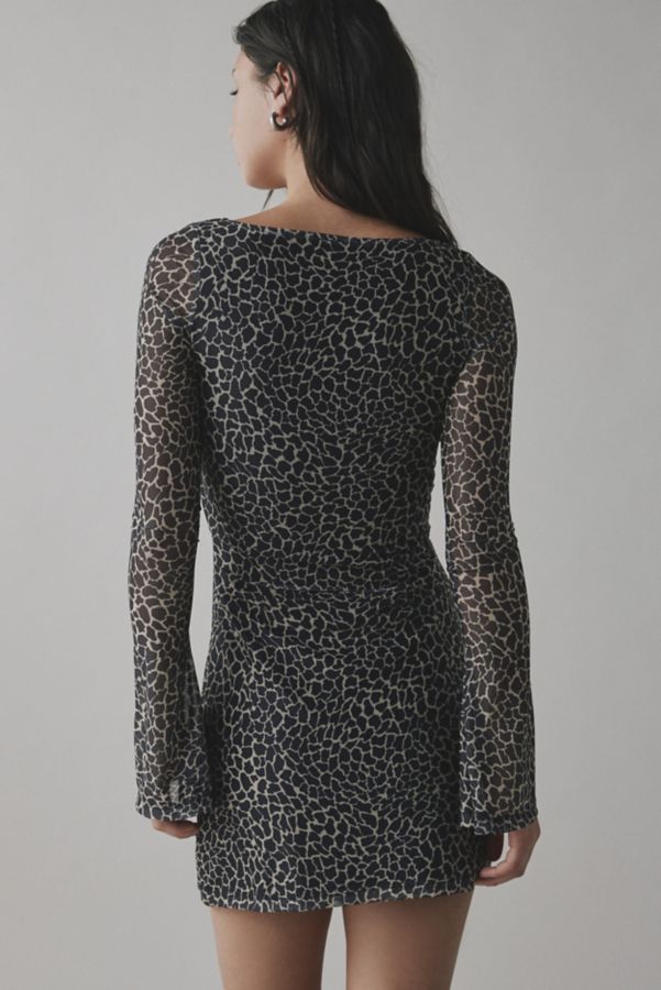 Slide View: 4: Motel Sartika Giraffe Print Mesh Bell Sleeve Mini Dress