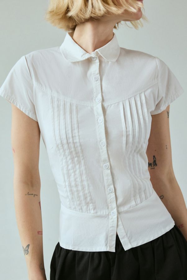 Slide View: 2: Motel Wilmot Cotton Poplin Pintuck Button-Down Shirt