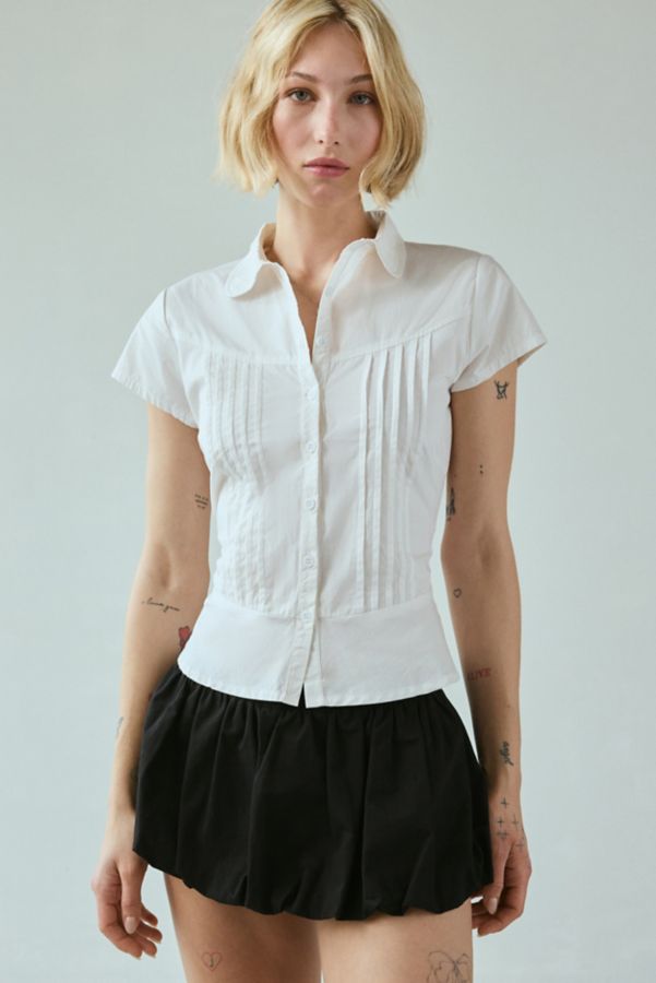 Slide View: 1: Motel Wilmot Cotton Poplin Pintuck Button-Down Shirt