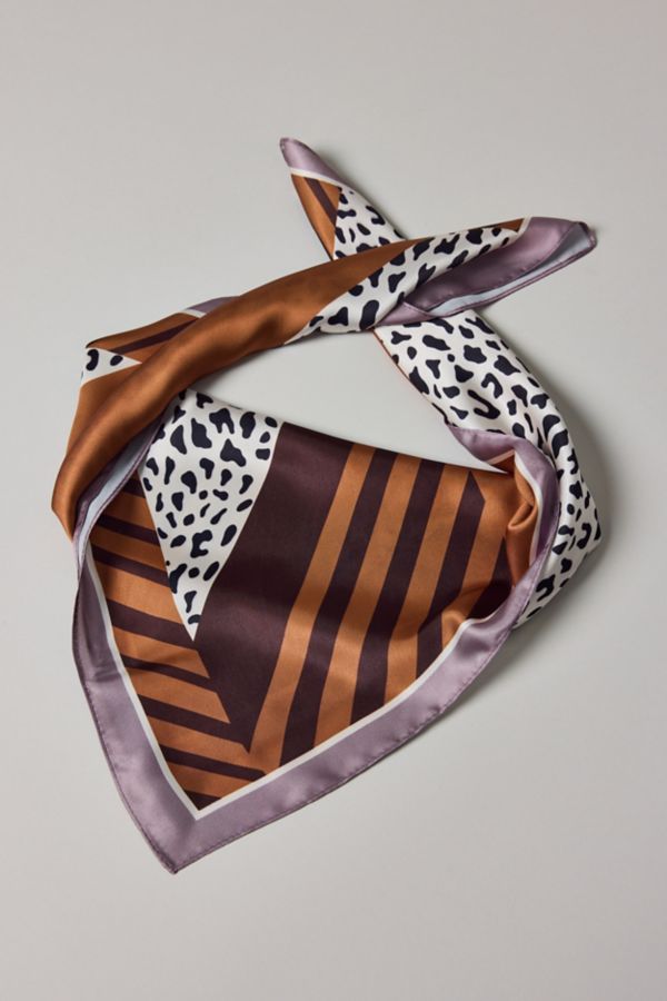 Slide View: 1: Striped Animal Print Mix Silky Bandana