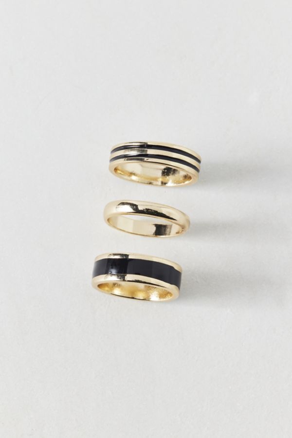 Slide View: 2: Cigar Band Stainless Steel Ring Set