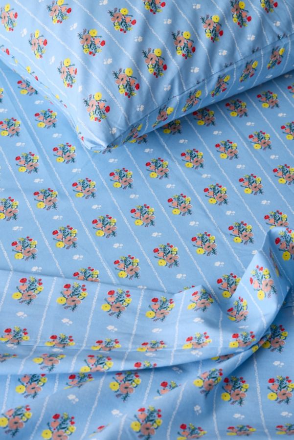 Slide View: 2: Alison Janssen For Society 6 Studio Bright Posies & Stripe Brushed Cotton Sheet Set