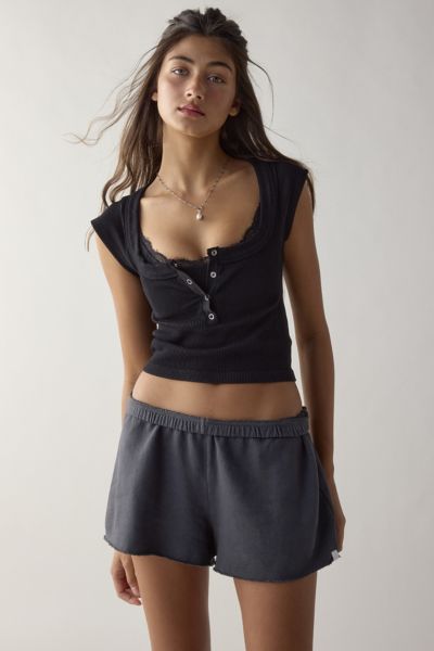 Out From Under Sally Square Neck Seamless Knit Henley Tee