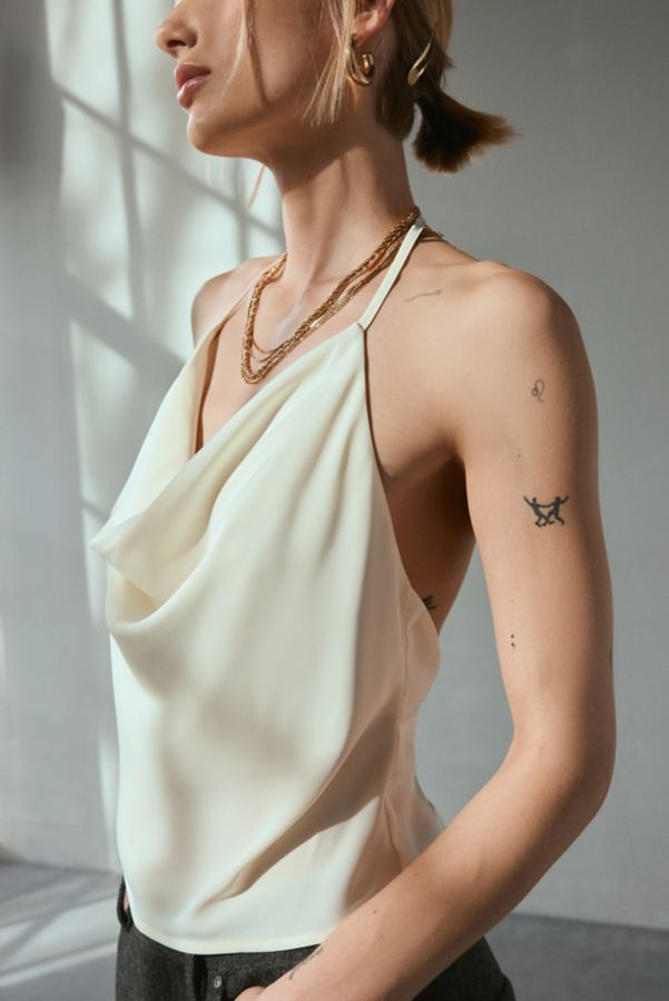 Slide View: 2: UO Deja Satin Cowl Neck Halter Cami