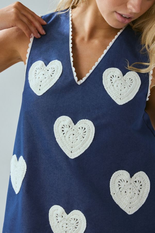 Slide View: 2: Birds Of A Feather Heart To Heart Denim Shift Mini Dress