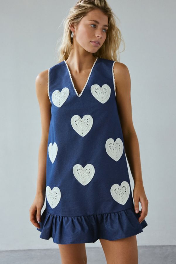 Slide View: 1: Birds Of A Feather Heart To Heart Denim Shift Mini Dress