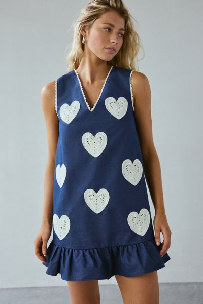 Birds Of A Feather Heart To Heart Denim Shift Mini Dress