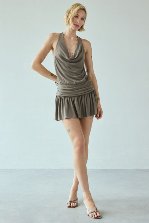 Slide View: 1: UO Pamela Cowl Neck Draped Knit Mini Romper