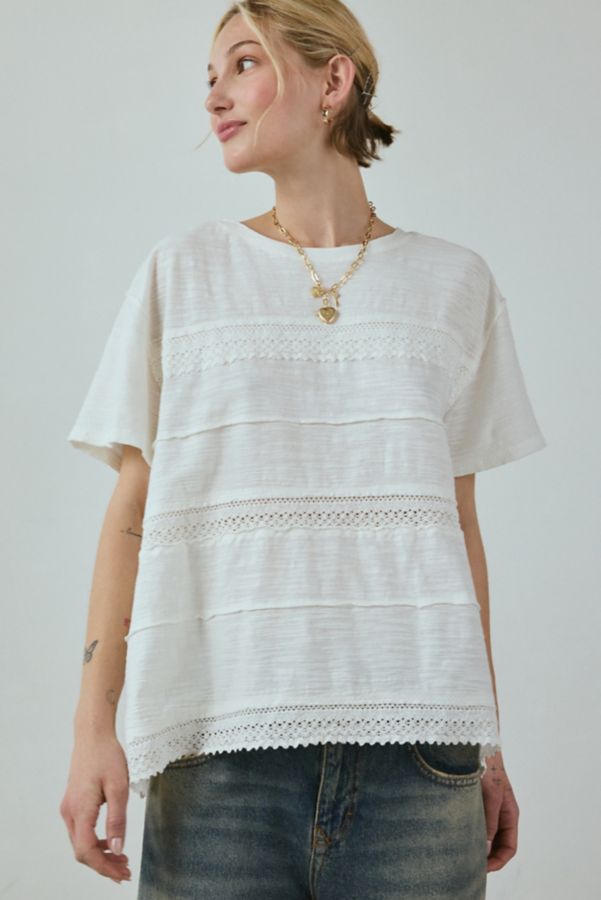 Slide View: 1: Kimchi Blue Stormi Lace-Trim Peasant Tee