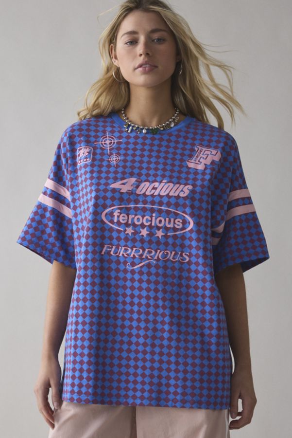 Slide View: 2: BDG Furrious Rowan Graphic Oversized Checkerboard Jersey Tee