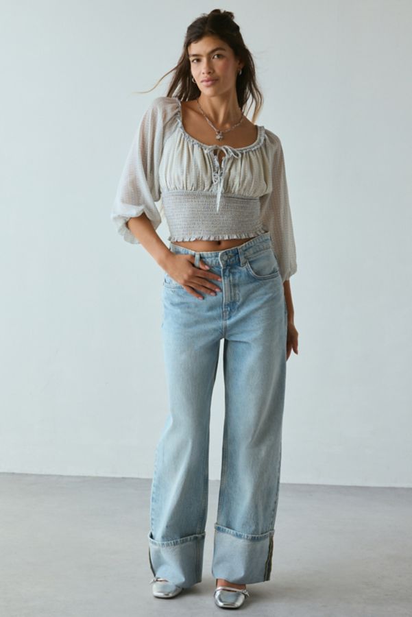 Slide View: 3: Kimchi Blue Daylight Smocked Tie-Front Cropped Blouse