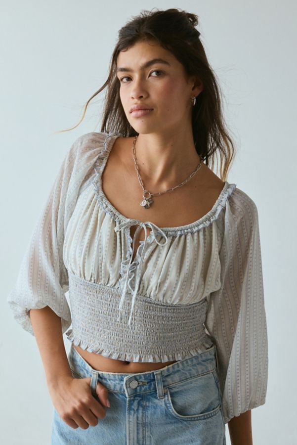 Slide View: 1: Kimchi Blue Daylight Smocked Tie-Front Cropped Blouse