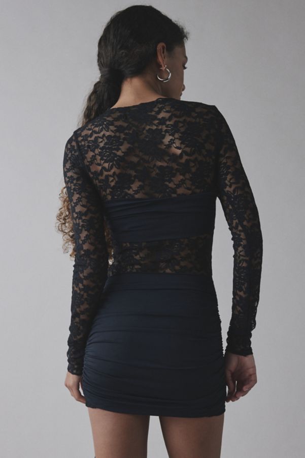 Slide View: 3: Lioness Midnight Sheer Lace Tie-Front Overlay Mini Dress