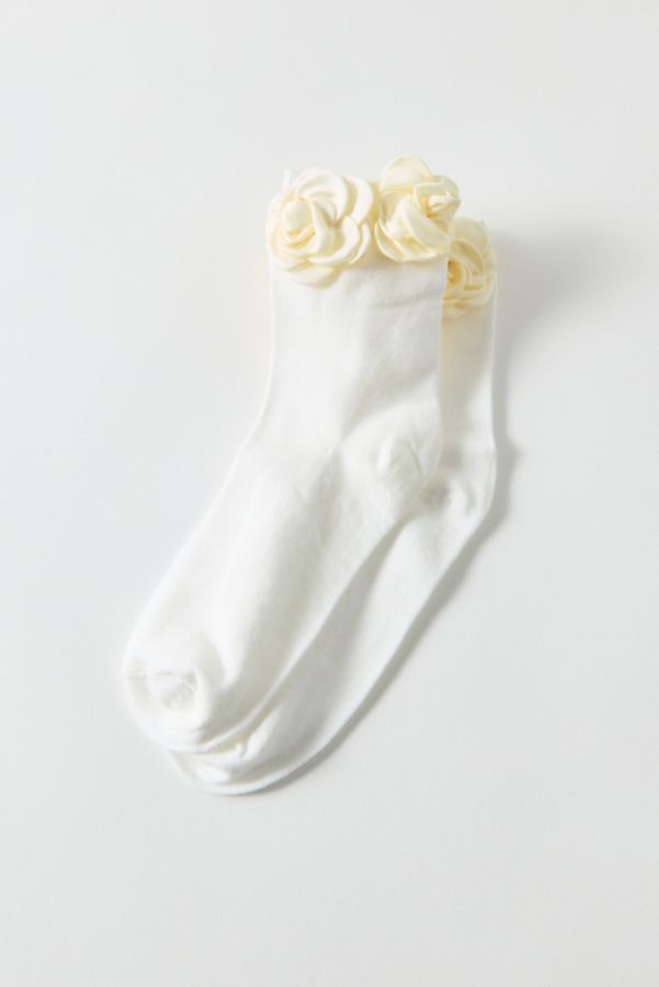 Slide View: 2: 3D Satin Rosette Crew Sock