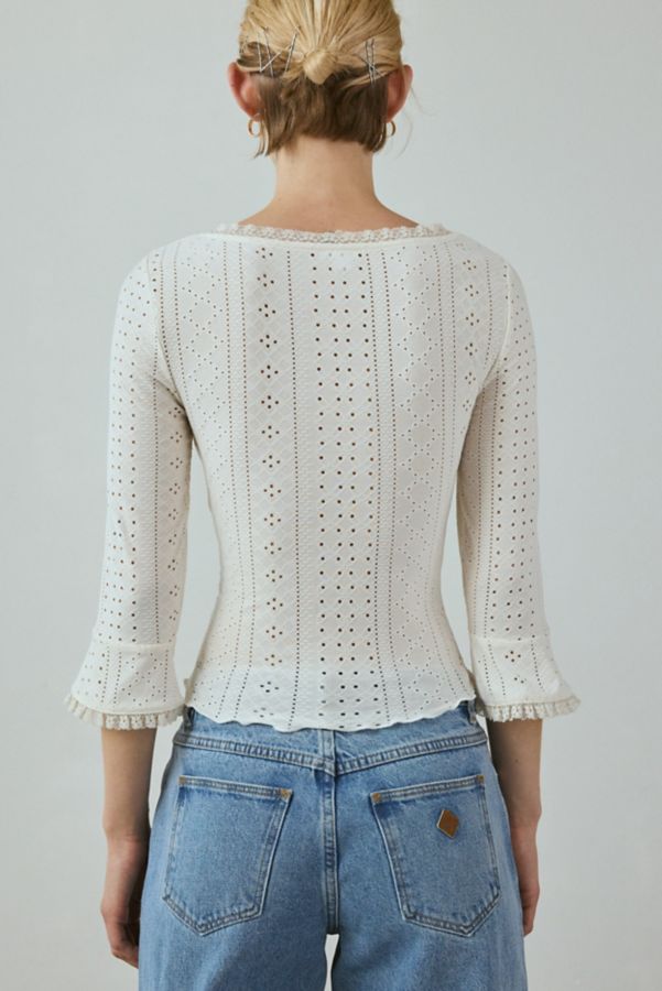 Slide View: 3: Kimchi Blue Zarina 3/4 Bell Sleeve Eyelet Knit Crop Top