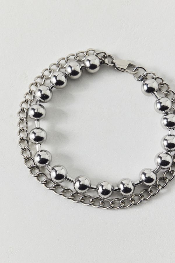 Slide View: 2: Ball Bead Stainless Steel Layered Bracelet