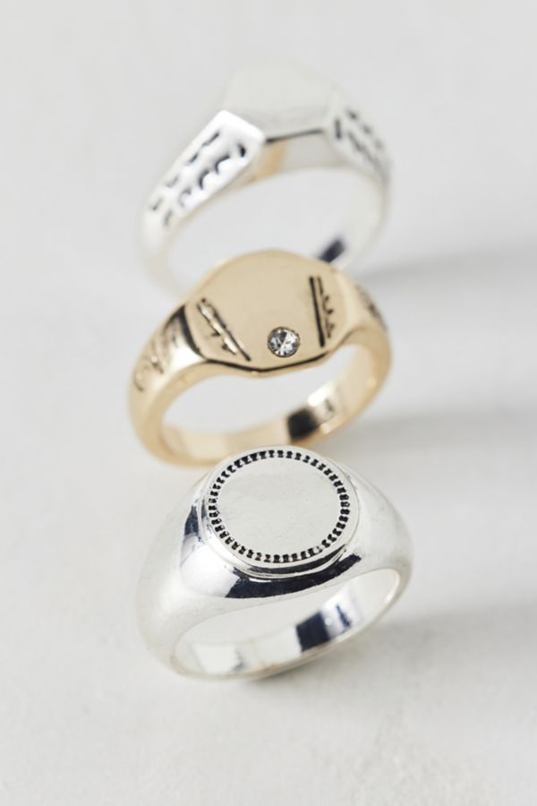 Slide View: 2: Athens Stainless Steel Signet Ring Set