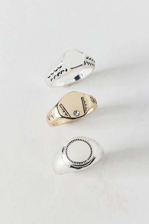 Slide View: 1: Athens Stainless Steel Signet Ring Set