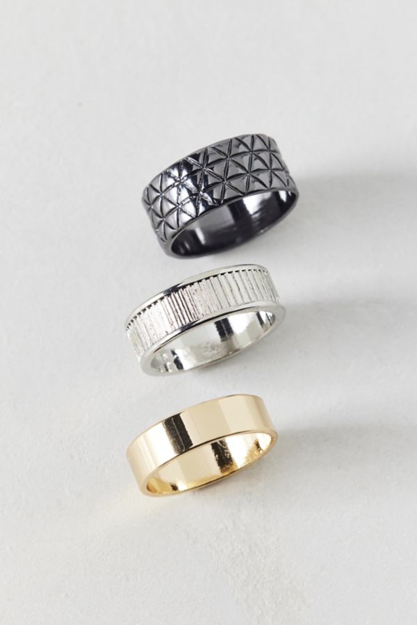 Slide View: 2: Textured Stainless Steel Ring Set