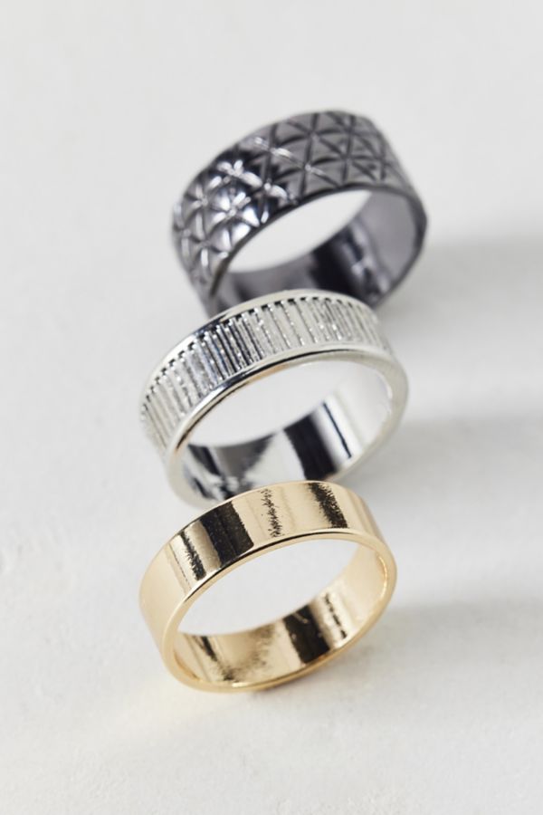 Slide View: 1: Textured Stainless Steel Ring Set