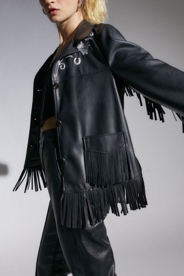 Slide View: 4: Arden Vegan Leather Fringe Jacket