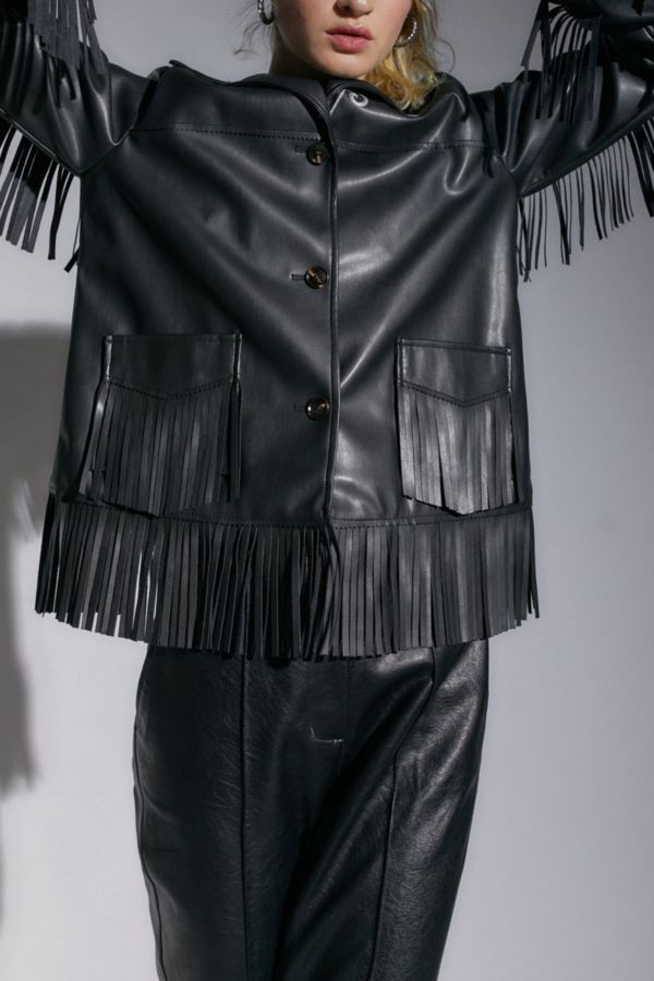 Slide View: 1: Arden Vegan Leather Fringe Jacket