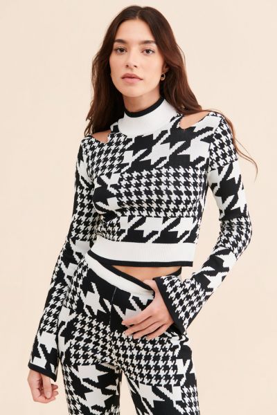 Year Of Ours Houndstooth Winter Mock Neck Sweater