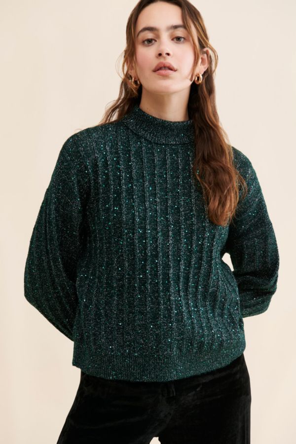 Slide View: 1: Molly Bracken Knitted Shimmer Turtleneck Sweater