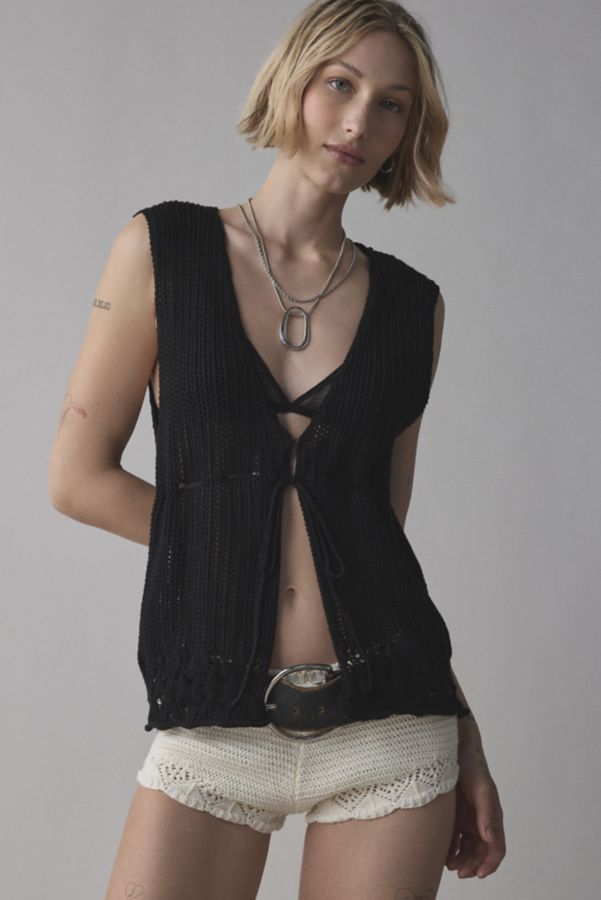 Slide View: 2: UO Kendall Open Knit Tie-Front Sweater Vest