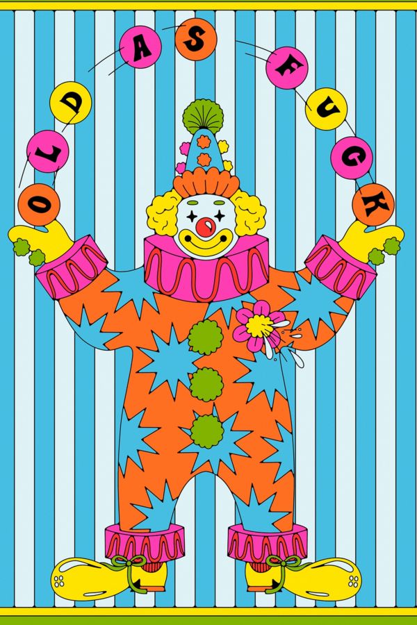 Slide View: 2: Red Cap Old Clown Birthday Card