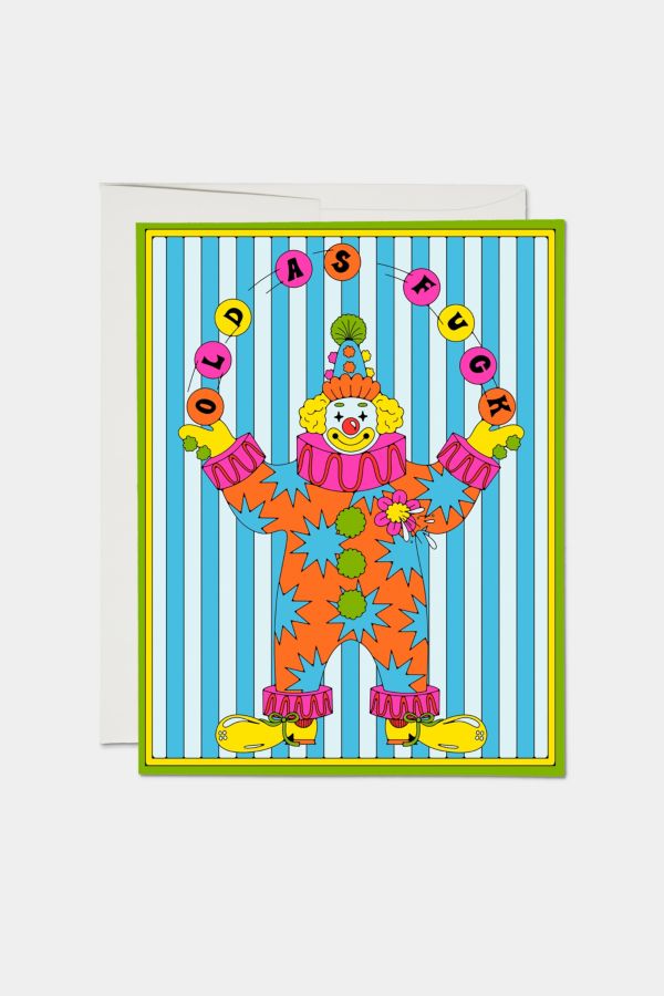 Slide View: 1: Red Cap Old Clown Birthday Card