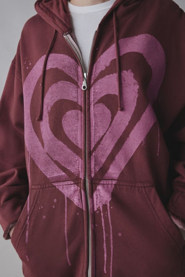 Slide View: 2: Project Social T Drippy Heart Graphic Zip Hoodie Sweatshirt