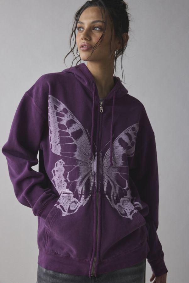 Slide View: 1: Project Social T Butterfly Graphic Zip-Up Hoodie Sweatshirt