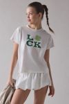 Thumbnail View 1: Luck 4-Leaf Clover Gingham Applique Graphic Slim Tee