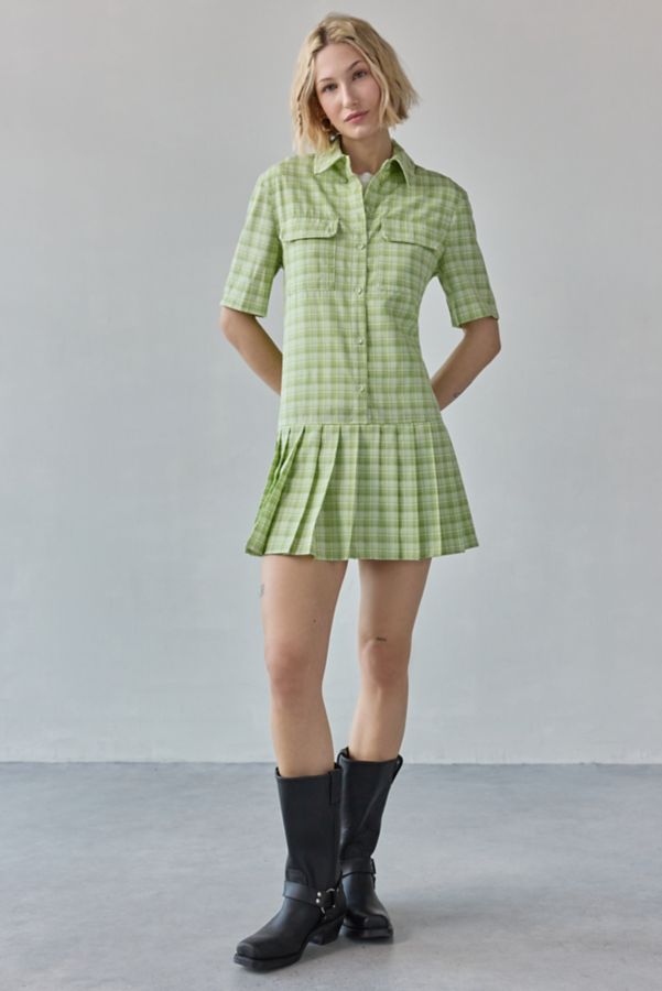 Slide View: 1: Another Girl Drop Waist Pleated Shirt Mini Dress