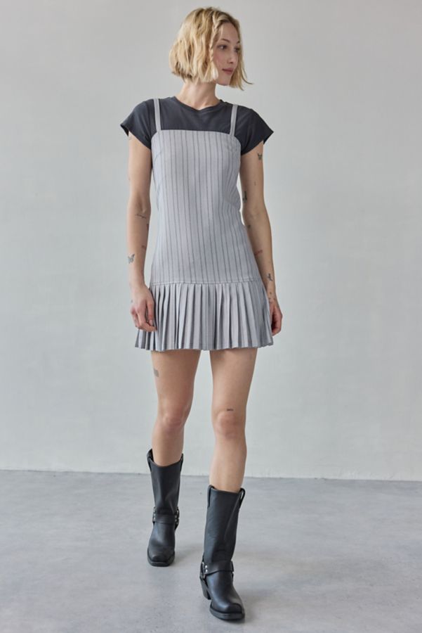 Slide View: 2: Another Girl Tailored Pinstripe Pleated-Hem Mini Dress