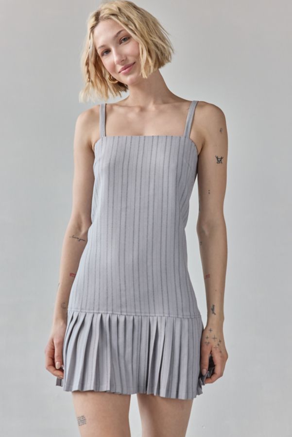 Slide View: 1: Another Girl Tailored Pinstripe Pleated-Hem Mini Dress