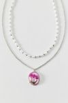 Thumbnail View 1: Flora Flower Pendant Pearl Layering Necklace Set