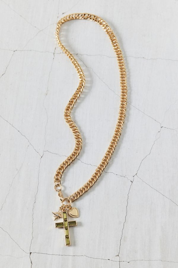 Slide View: 3: Florence Gem Cross Pendant Curb Chain Necklace