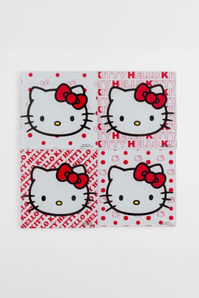 Sanrio Hello Kitty Red Bow Glass Coaster Set