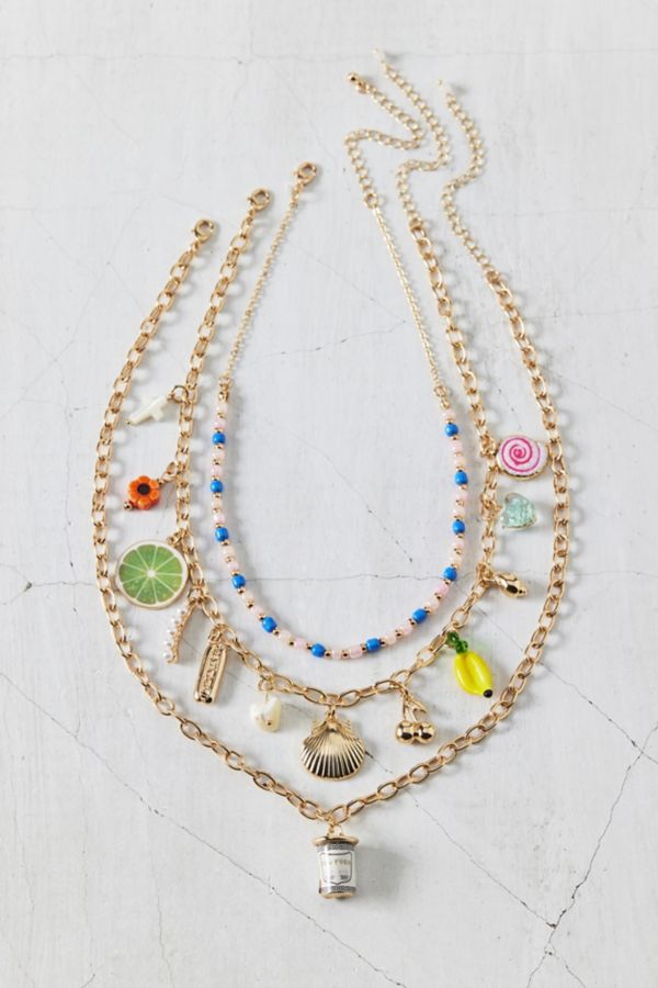 Slide View: 2: Tapas Triple Layering Charm Necklace Set