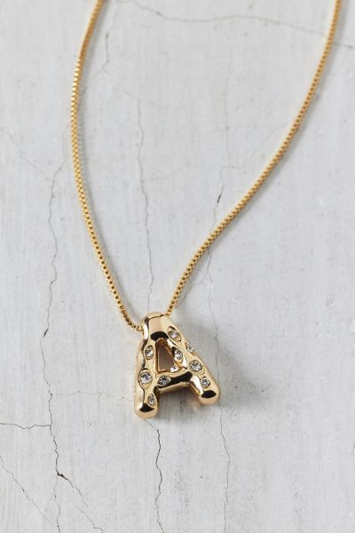 14k Gold Plated Rhinestone Bubble Initial Charm Necklace