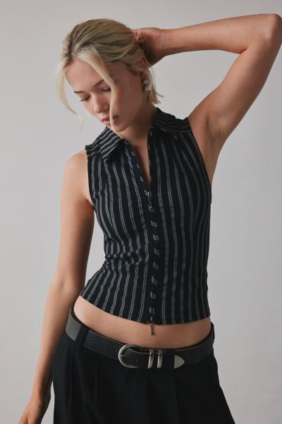 BDG Ledia Collared Zip-Front Vest Top