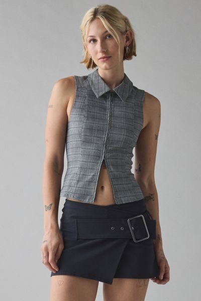 BDG Ledia Collared Zip-Front Vest Top