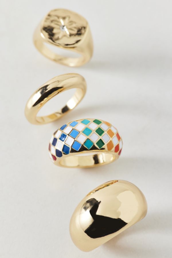 Slide View: 2: Checkerboard Metal Ring Set