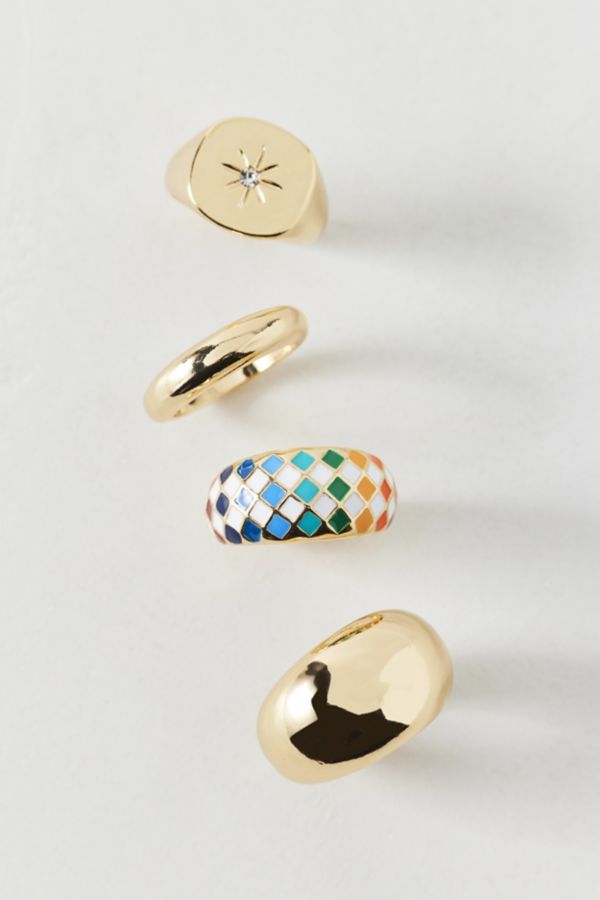 Slide View: 3: Checkerboard Metal Ring Set