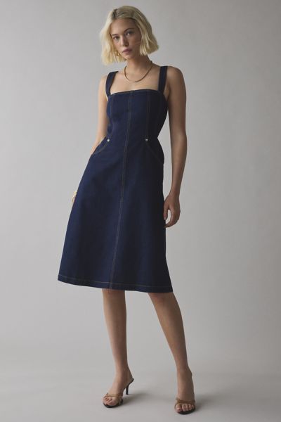 UO Ansley Seamed Fit-And-Flare Denim Midi Dress