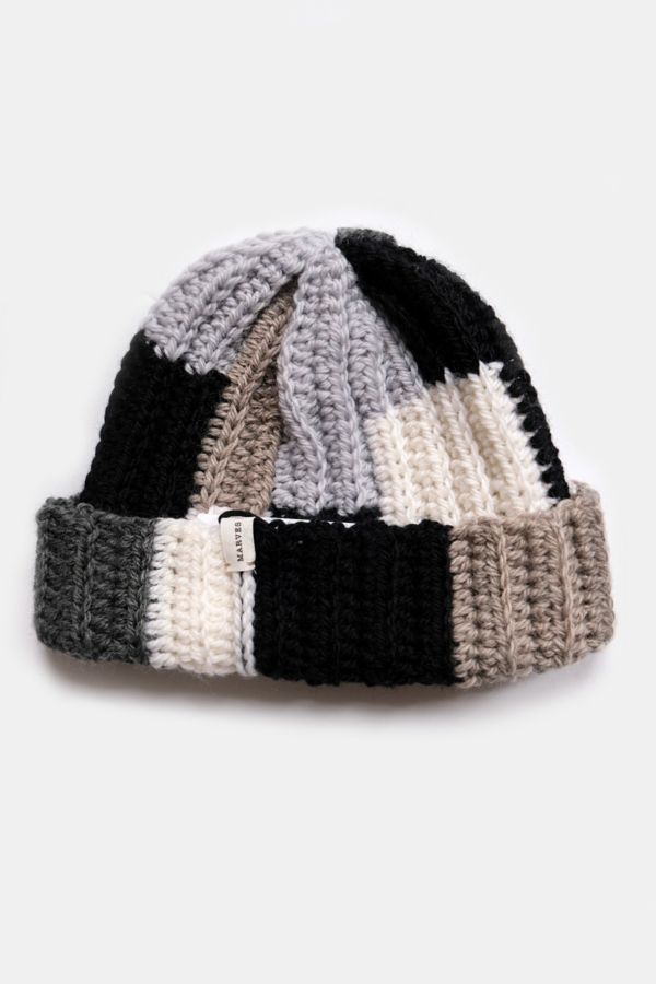 Slide View: 2: MARVES new york Upcycled Scrap Yarn Crochet Short Roll Beanie No.24-005