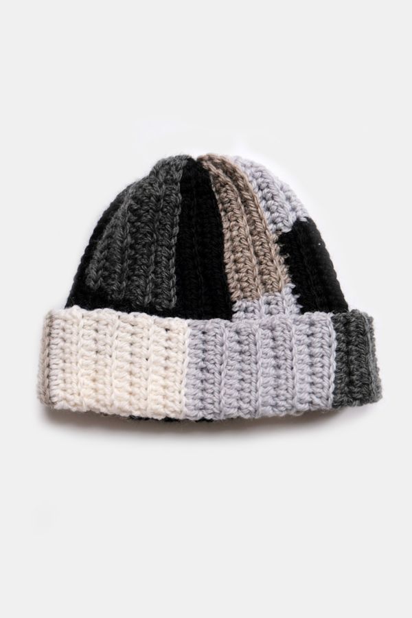 Slide View: 1: MARVES new york Upcycled Scrap Yarn Crochet Short Roll Beanie No.24-005